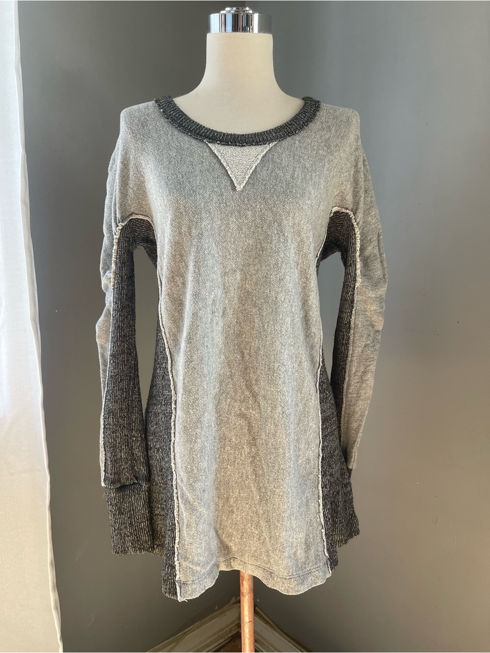 Free People Gray Two-Tone Long Sleeve Tunic Sweatshirt